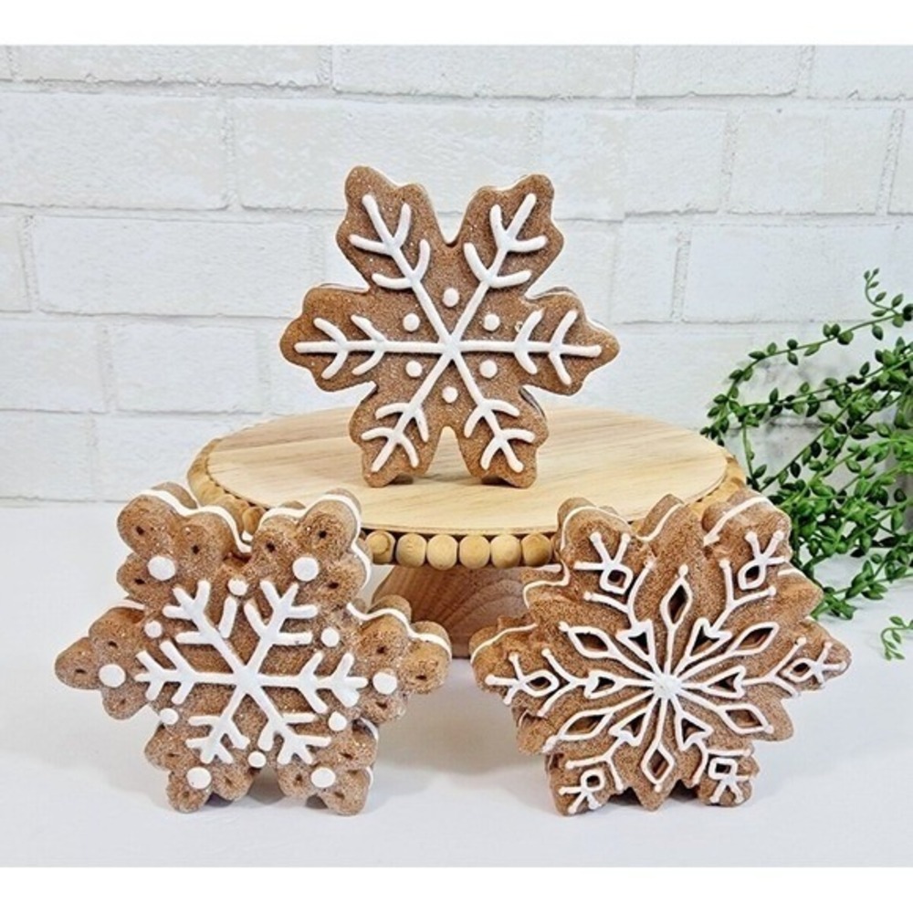 Christmas Gingerbread Snowflakes Faux Cookies Decor 3 Pc Peppermint Candy Land